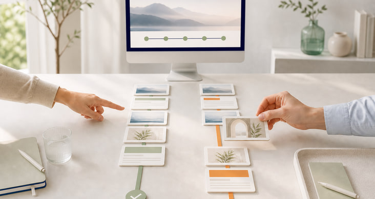 Eine neue Website-Komponente wird separat geprüft, während das Live-System stabil weiterläuft