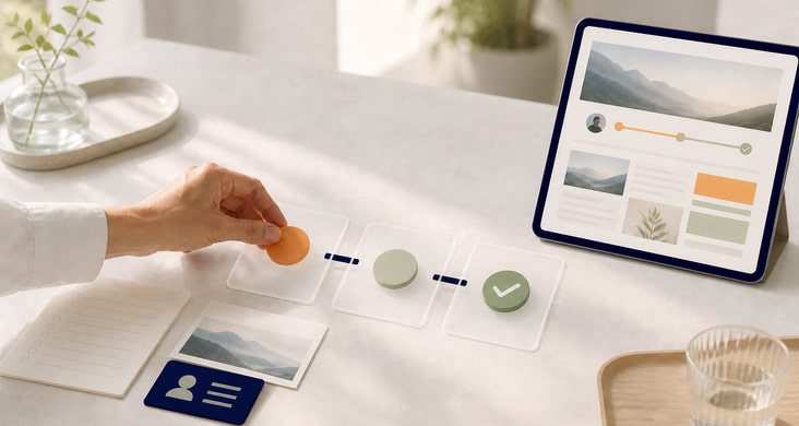Ein Arbeitsschritt durchläuft einen klaren digitalen Prozess bis zum erfolgreichen Abschluss